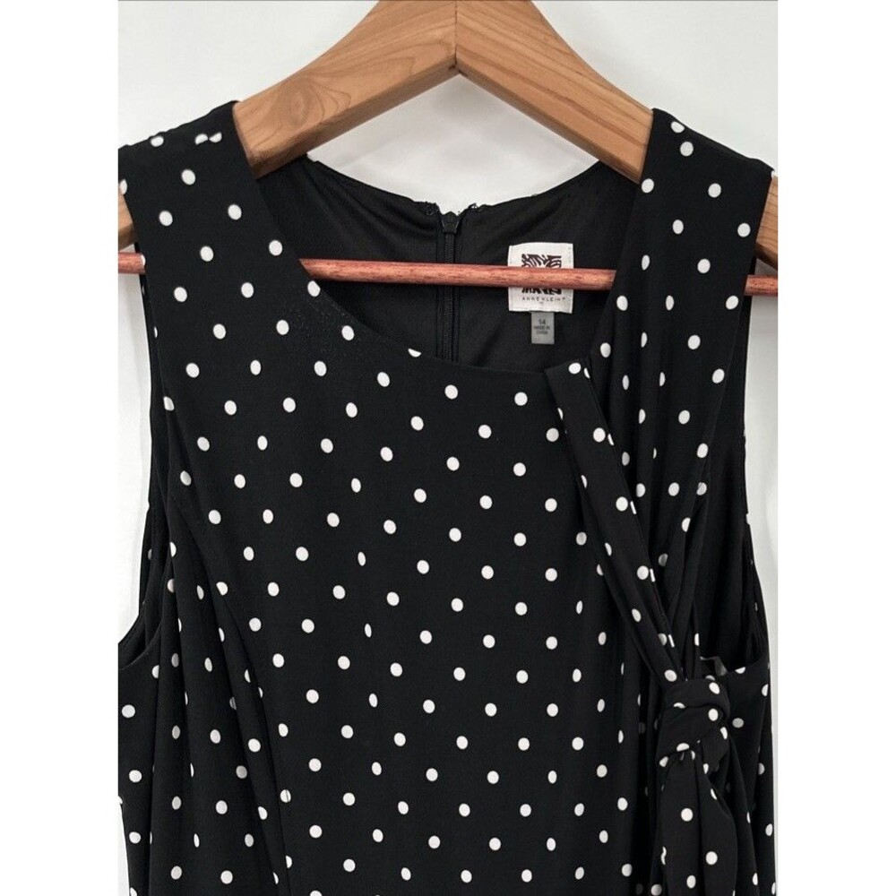 Anne Klein Size 14 Jumpsuit Black White Polka Dot Jersey Knit Tie Wide Leg - Picture 4 of 9